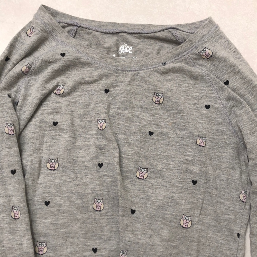 Justice Heather Gray Girls Owl Black Long Sleeve